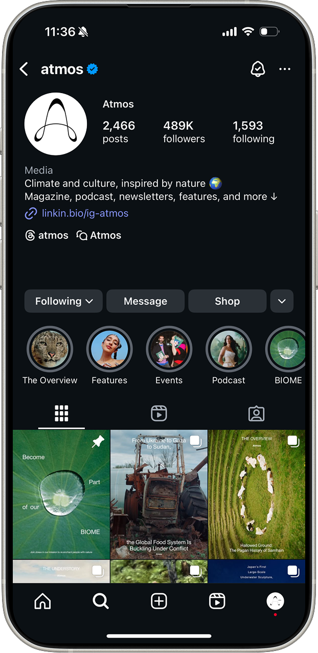 Atmos Instagram profile mockup